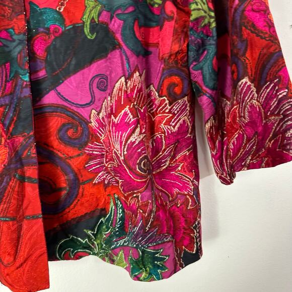 Chico’s Open Jacket Blazer Size 2 (Large) Cotton‎ Silk Tropical Floral Artsy - Picture 7 of 8